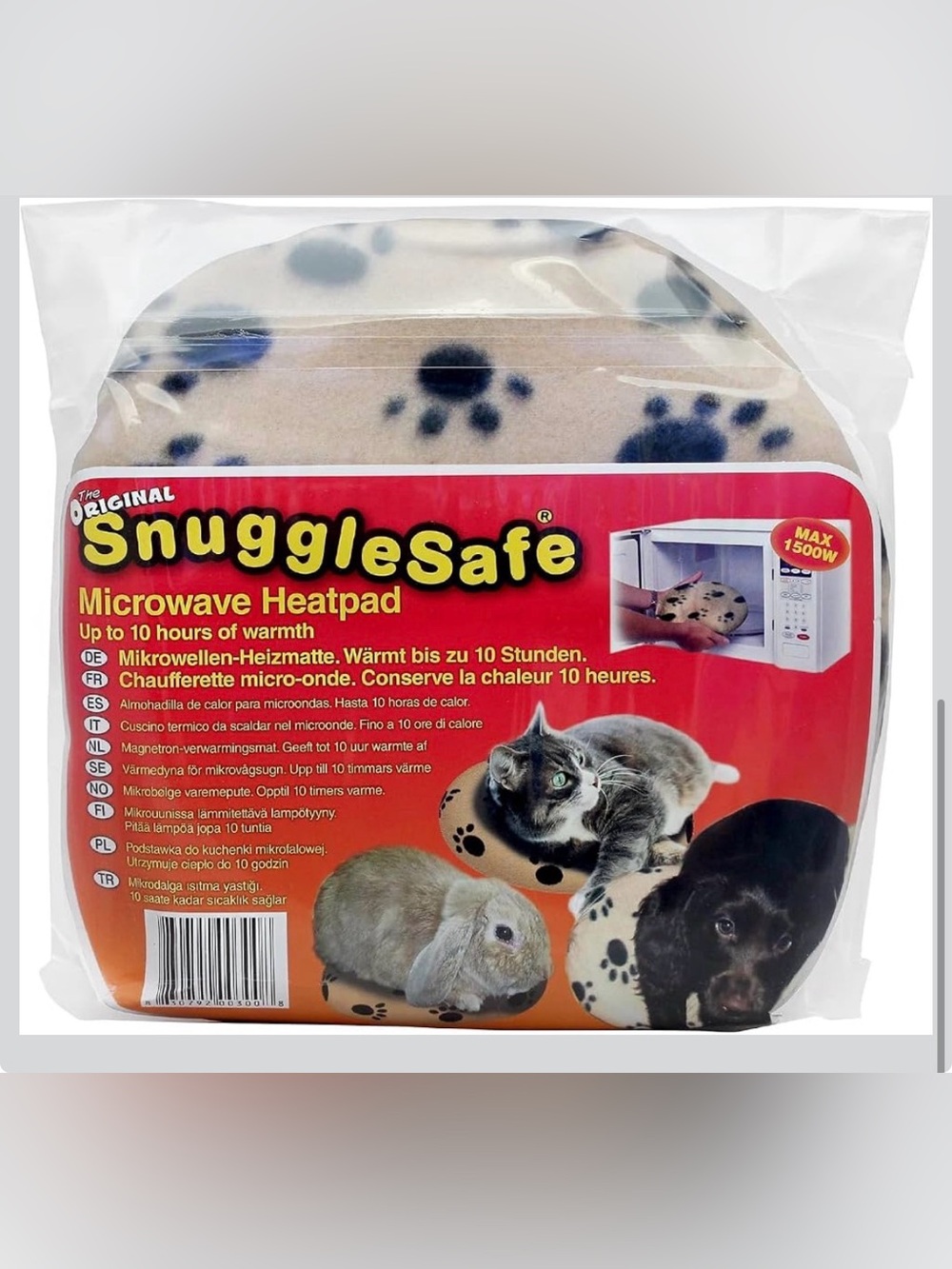 SnuggleSafe Microwave Heatpad with Paw Print Washable Cover